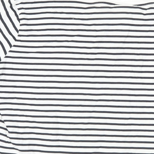 H&M Womens White Striped Cotton Basic T-Shirt Size M Crew Neck