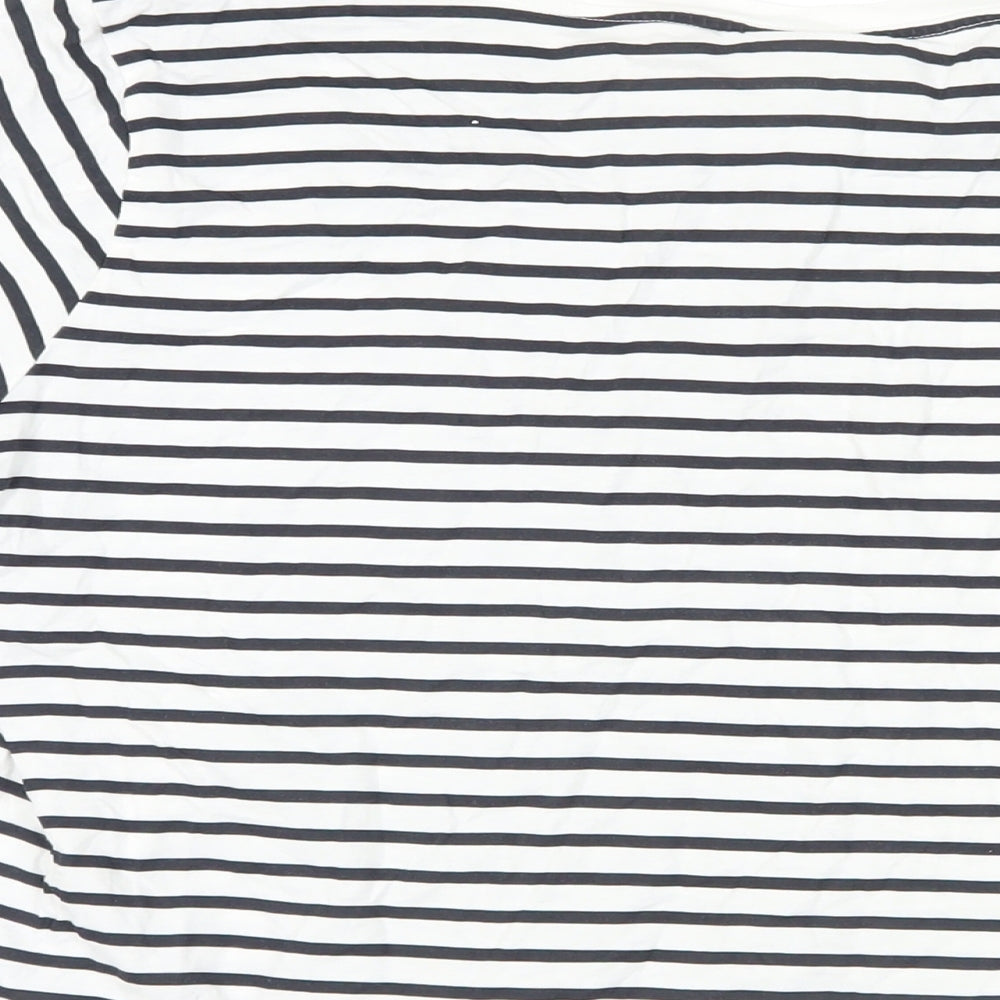 H&M Womens White Striped Cotton Basic T-Shirt Size M Crew Neck