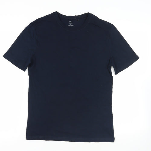 Marks and Spencer Mens Blue Cotton T-Shirt Size M Crew Neck