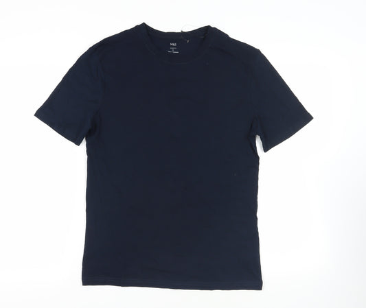 Marks and Spencer Mens Blue Cotton T-Shirt Size M Crew Neck