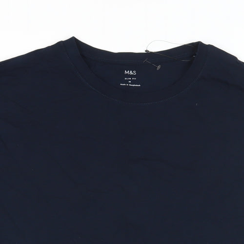 Marks and Spencer Mens Blue Cotton T-Shirt Size M Crew Neck