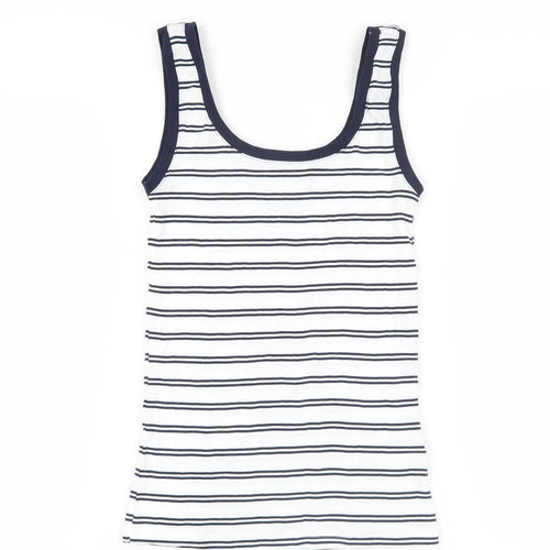 Marks and Spencer Womens White Striped Cotton Basic Tank Size 8 Scoop Neck