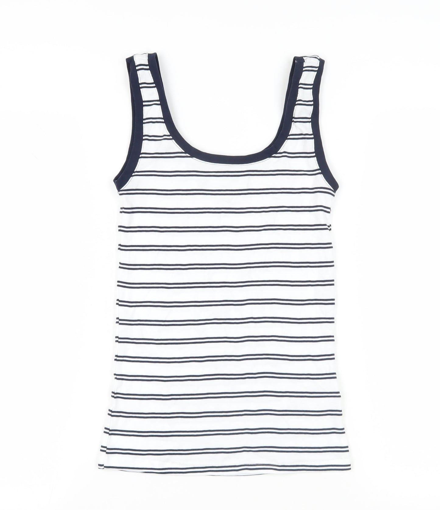 Marks and Spencer Womens White Striped Cotton Basic Tank Size 8 Scoop Neck