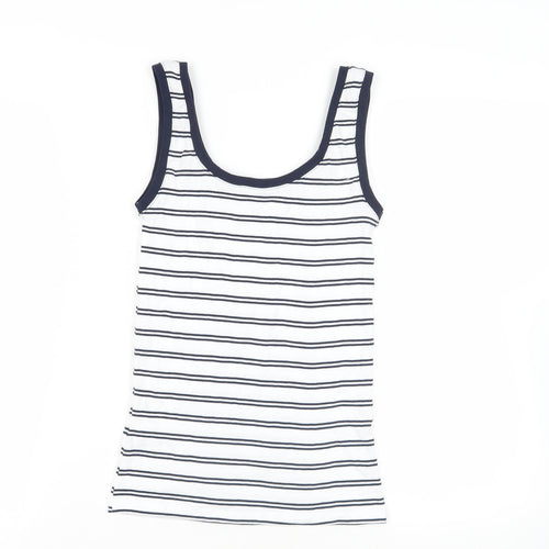 Marks and Spencer Womens White Striped Cotton Basic Tank Size 8 Scoop Neck