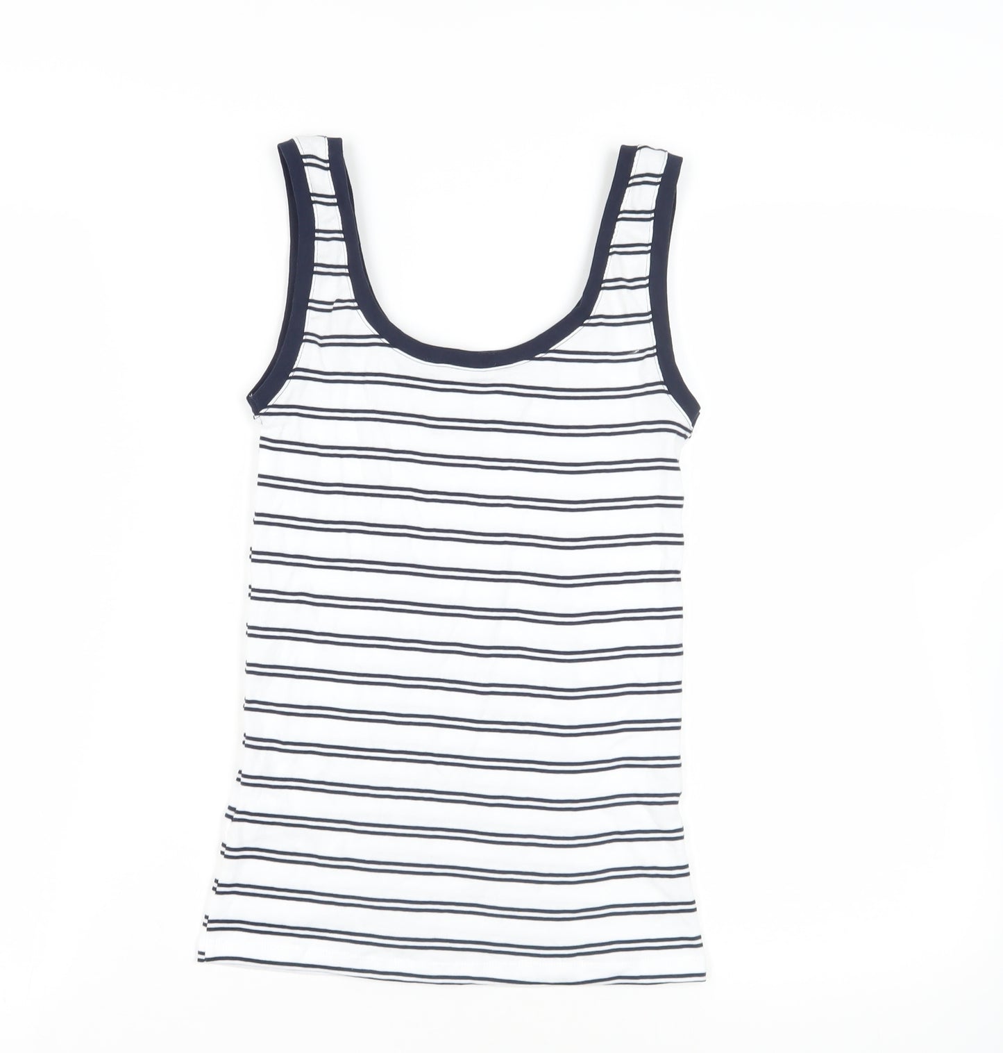 Marks and Spencer Womens White Striped Cotton Basic Tank Size 8 Scoop Neck