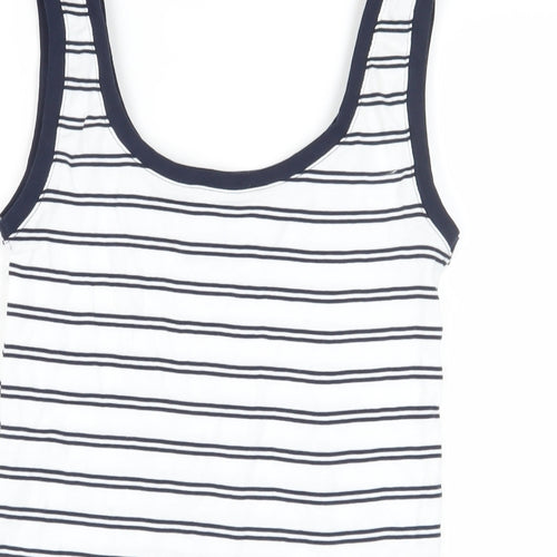 Marks and Spencer Womens White Striped Cotton Basic Tank Size 8 Scoop Neck