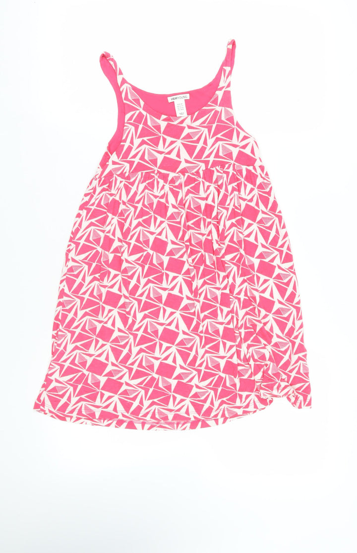 H&M Girls Pink Geometric Viscose Tank Dress Size 10-11 Years Scoop Neck Pullover