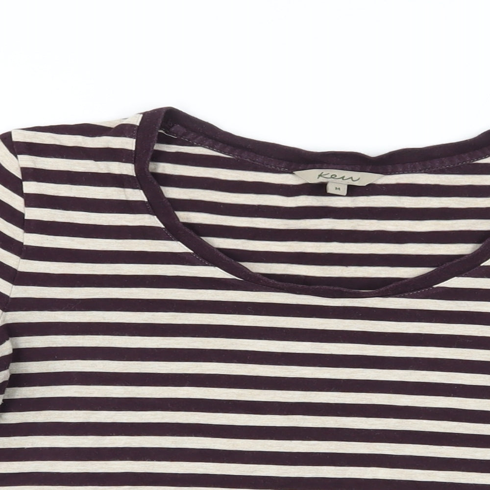 KEW Womens Brown Striped Cotton Basic T-Shirt Size M Round Neck