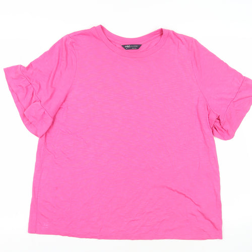 Marks and Spencer Womens Pink Modal Basic T-Shirt Size 16 Crew Neck - Ruffle