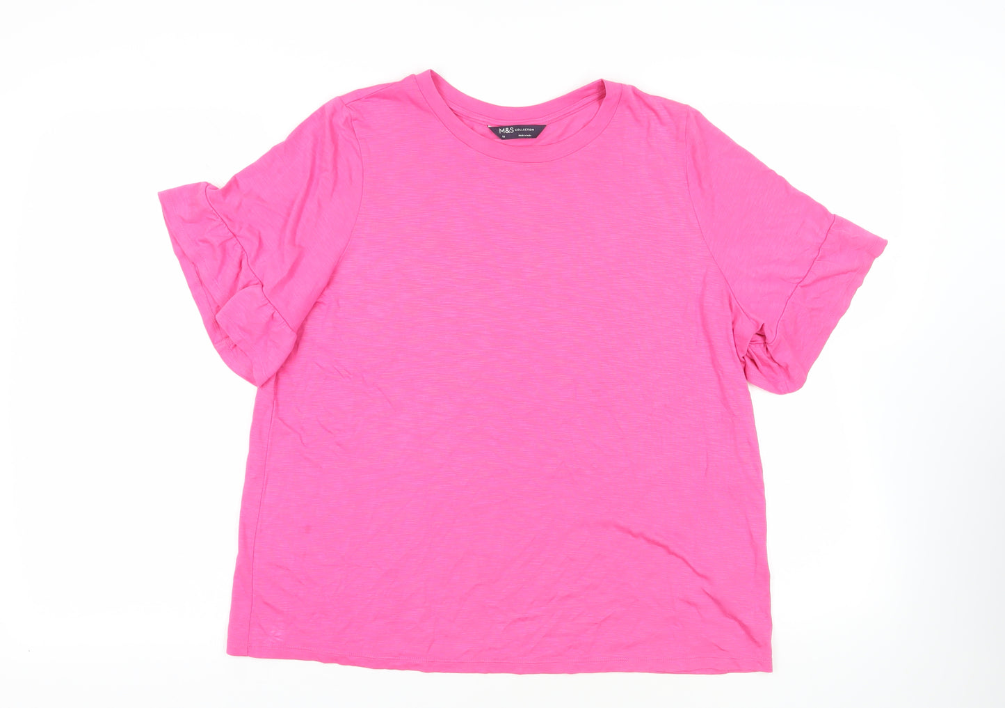 Marks and Spencer Womens Pink Modal Basic T-Shirt Size 16 Crew Neck - Ruffle