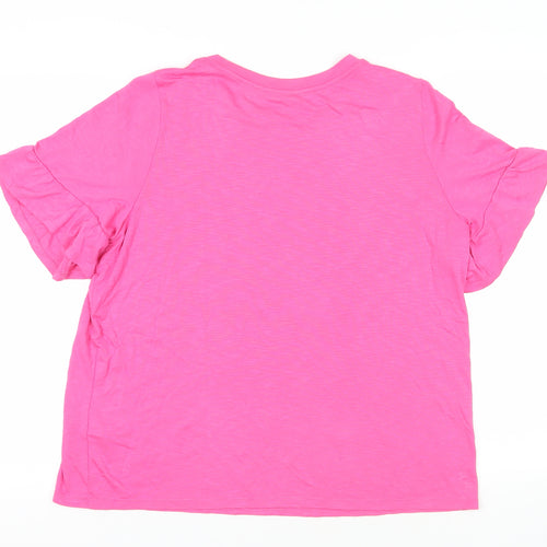 Marks and Spencer Womens Pink Modal Basic T-Shirt Size 16 Crew Neck - Ruffle