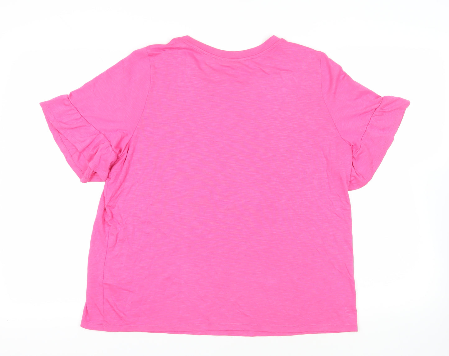 Marks and Spencer Womens Pink Modal Basic T-Shirt Size 16 Crew Neck - Ruffle