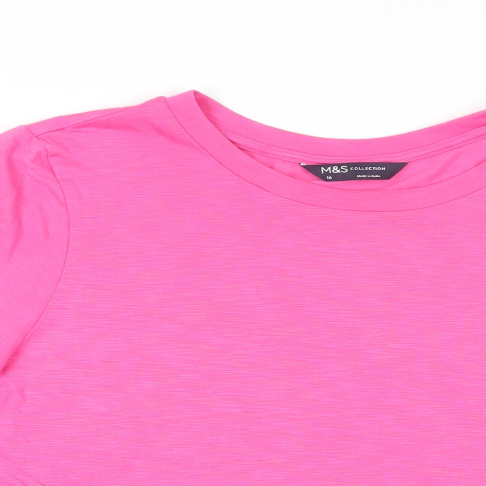 Marks and Spencer Womens Pink Modal Basic T-Shirt Size 16 Crew Neck - Ruffle