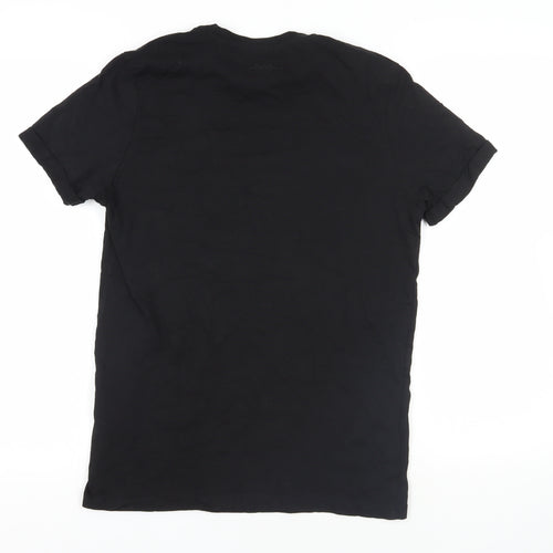 Pull&Bear Mens Black Cotton T-Shirt Size M Crew Neck