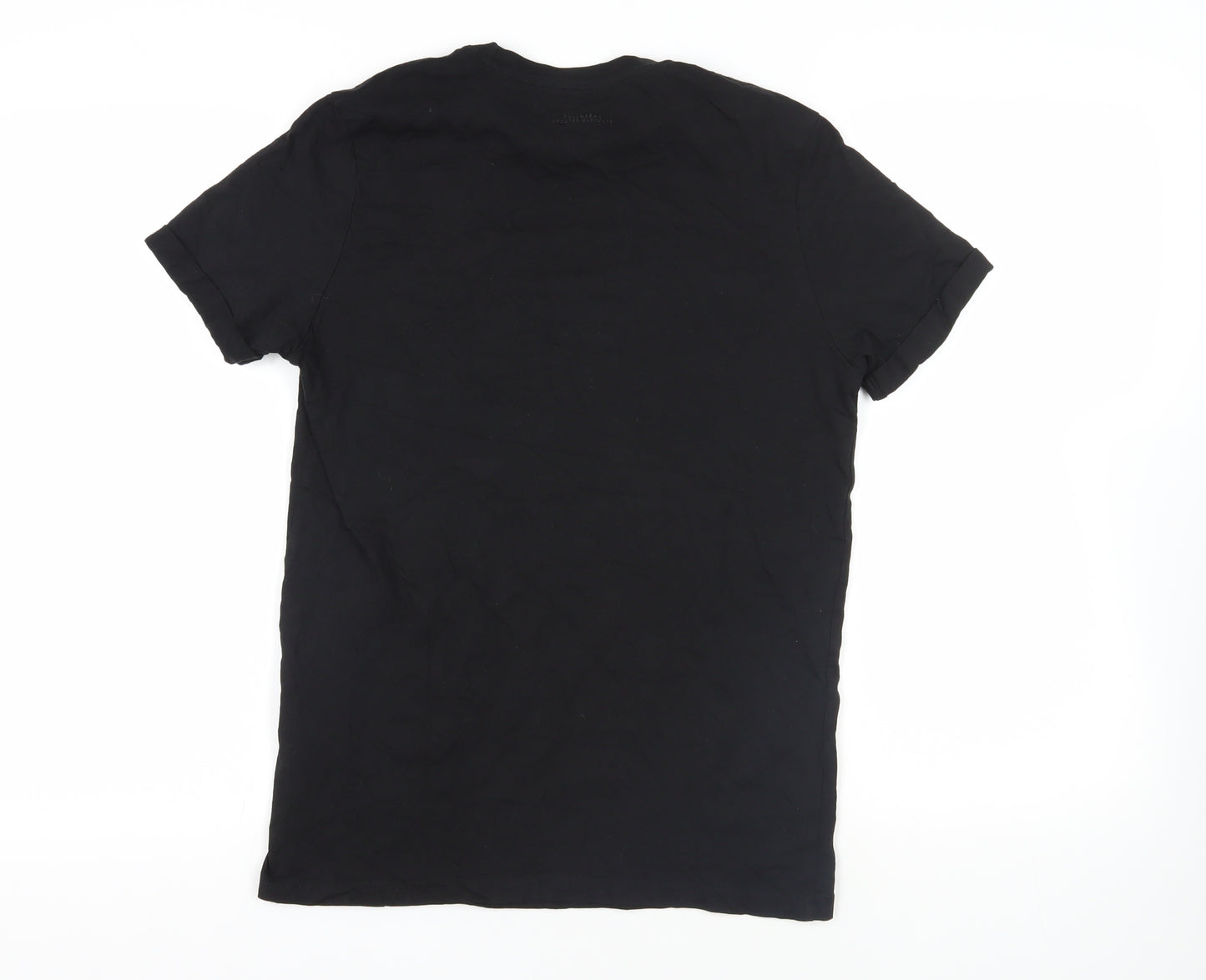 Pull&Bear Mens Black Cotton T-Shirt Size M Crew Neck