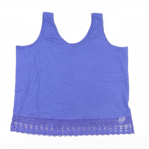 Avon Womens Purple Cotton Basic Tank Size 20 Scoop Neck - Crocheted Lace Detail