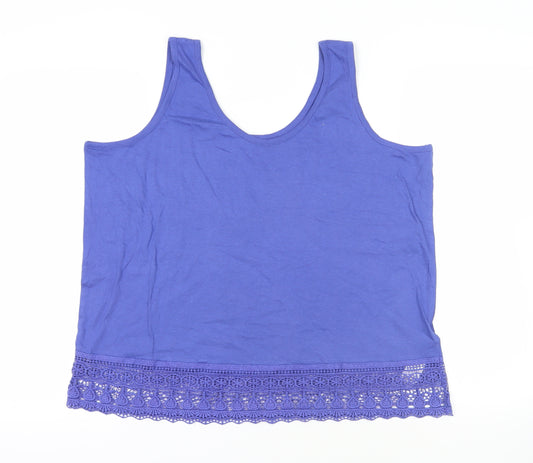 Avon Womens Purple Cotton Basic Tank Size 20 Scoop Neck - Crocheted Lace Detail