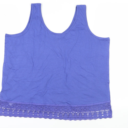 Avon Womens Purple Cotton Basic Tank Size 20 Scoop Neck - Crocheted Lace Detail