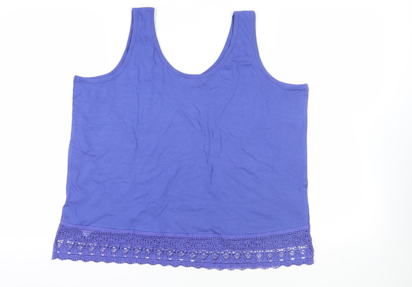 Avon Womens Purple Cotton Basic Tank Size 20 Scoop Neck - Crocheted Lace Detail