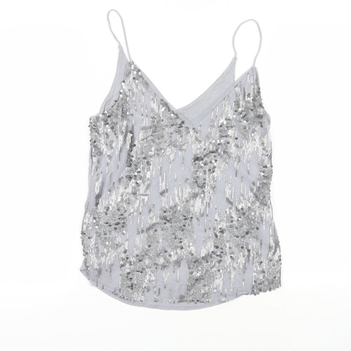 Oasis Womens Grey Viscose Camisole Tank Size M V-Neck - Sequin