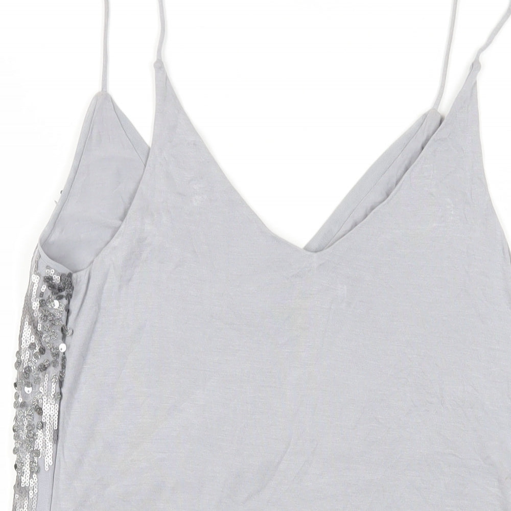 Oasis Womens Grey Viscose Camisole Tank Size M V-Neck - Sequin