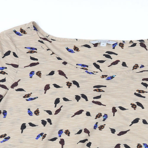 Per Una Womens Beige Geometric Polyester Basic T-Shirt Size 16 Boat Neck - Bird Pattern