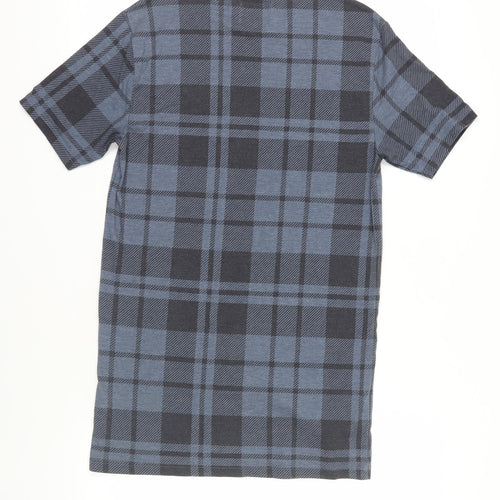 Topman Mens Blue Plaid Cotton T-Shirt Size XS Crew Neck