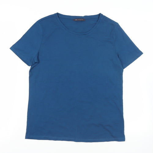 Marks and Spencer Womens Blue Cotton Basic T-Shirt Size 10 Crew Neck