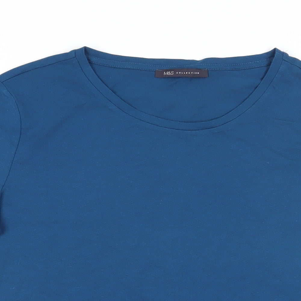 Marks and Spencer Womens Blue Cotton Basic T-Shirt Size 10 Crew Neck