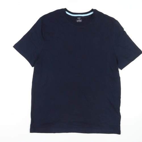 Marks and Spencer Mens Blue Cotton T-Shirt Size M Crew Neck