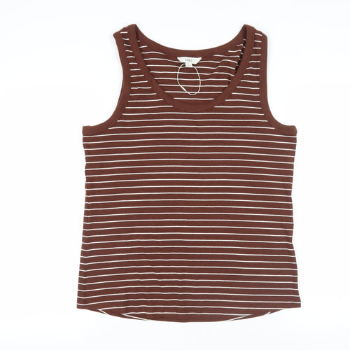 Marks and Spencer Womens Brown Striped Cotton Basic Tank Size 22 Scoop Neck - Ribbed