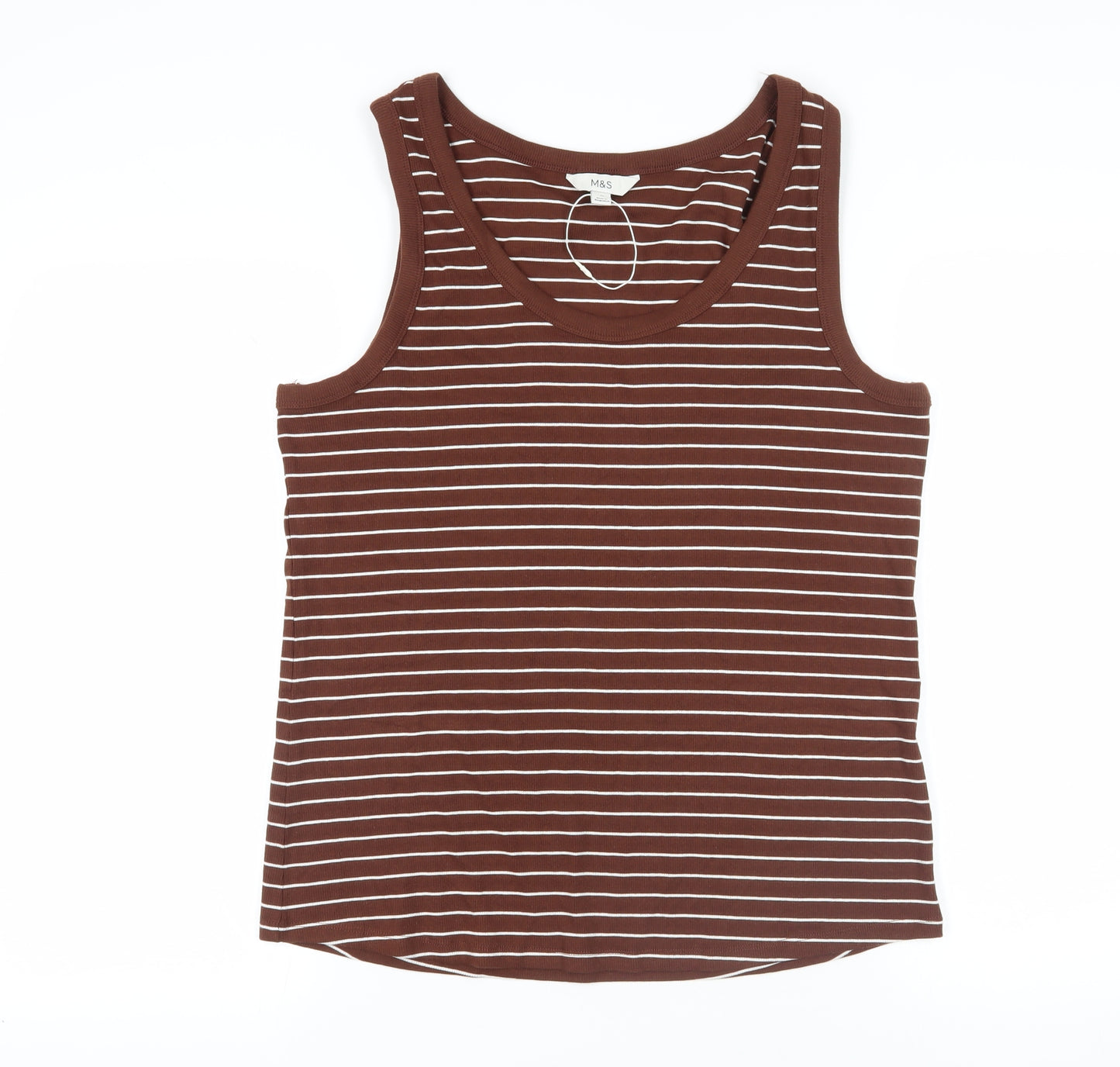 Marks and Spencer Womens Brown Striped Cotton Basic Tank Size 22 Scoop Neck - Ribbed