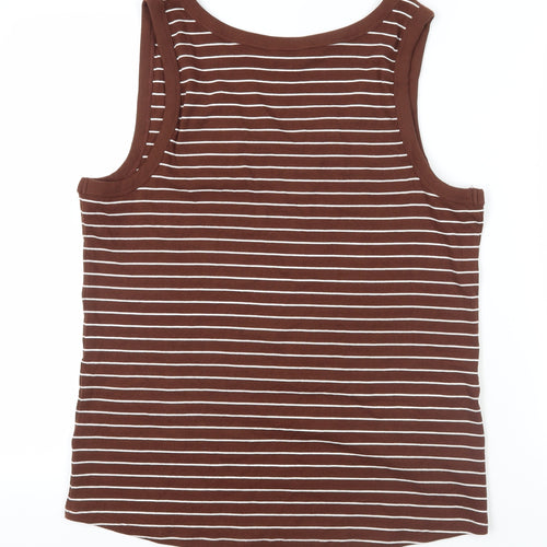 Marks and Spencer Womens Brown Striped Cotton Basic Tank Size 22 Scoop Neck - Ribbed