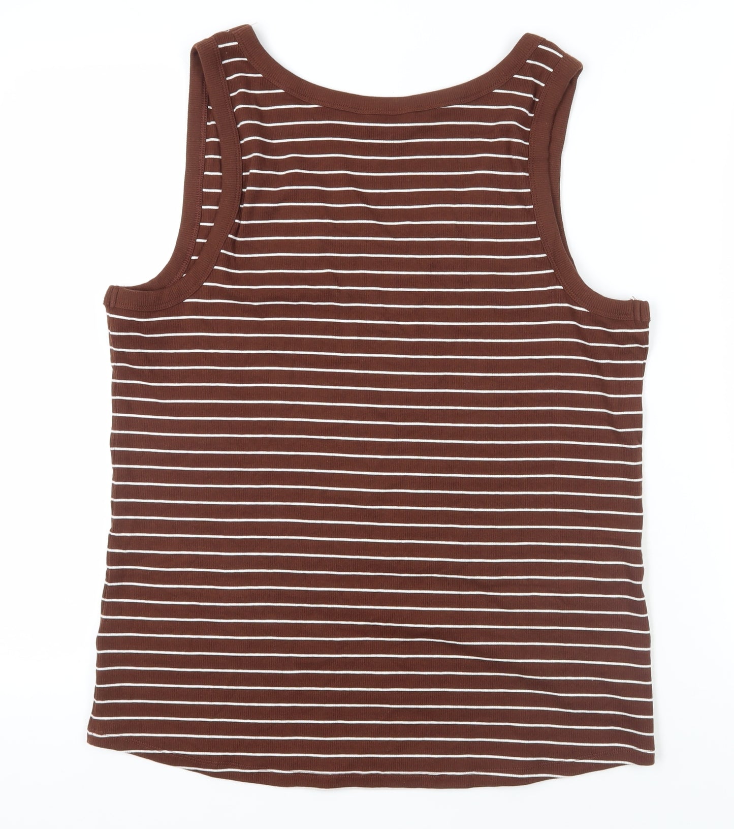 Marks and Spencer Womens Brown Striped Cotton Basic Tank Size 22 Scoop Neck - Ribbed