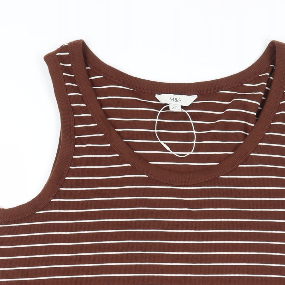 Marks and Spencer Womens Brown Striped Cotton Basic Tank Size 22 Scoop Neck - Ribbed