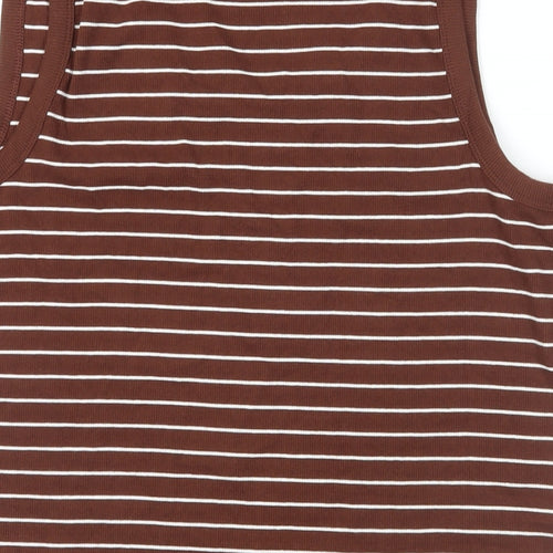 Marks and Spencer Womens Brown Striped Cotton Basic Tank Size 22 Scoop Neck - Ribbed