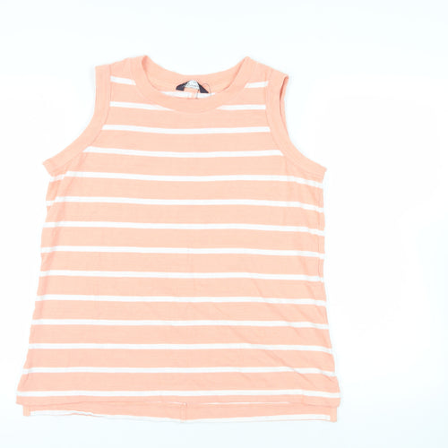 Marks and Spencer Womens Pink Striped Cotton Basic Tank Size 14 Round Neck