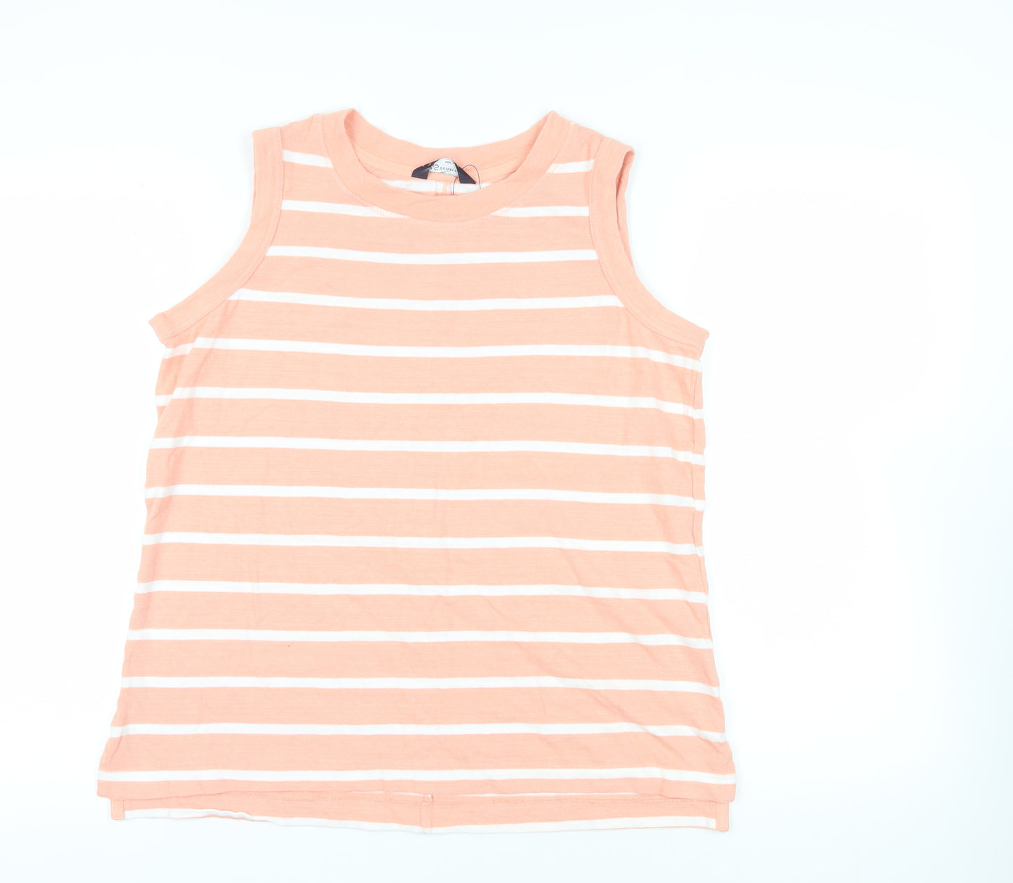 Marks and Spencer Womens Pink Striped Cotton Basic Tank Size 14 Round Neck