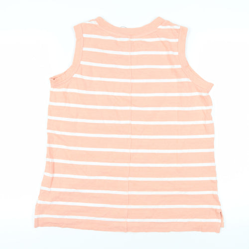 Marks and Spencer Womens Pink Striped Cotton Basic Tank Size 14 Round Neck