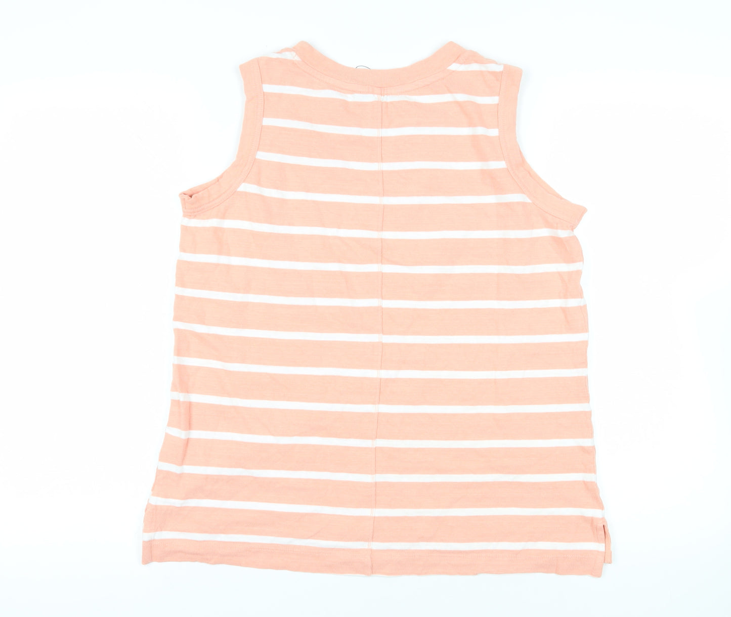 Marks and Spencer Womens Pink Striped Cotton Basic Tank Size 14 Round Neck