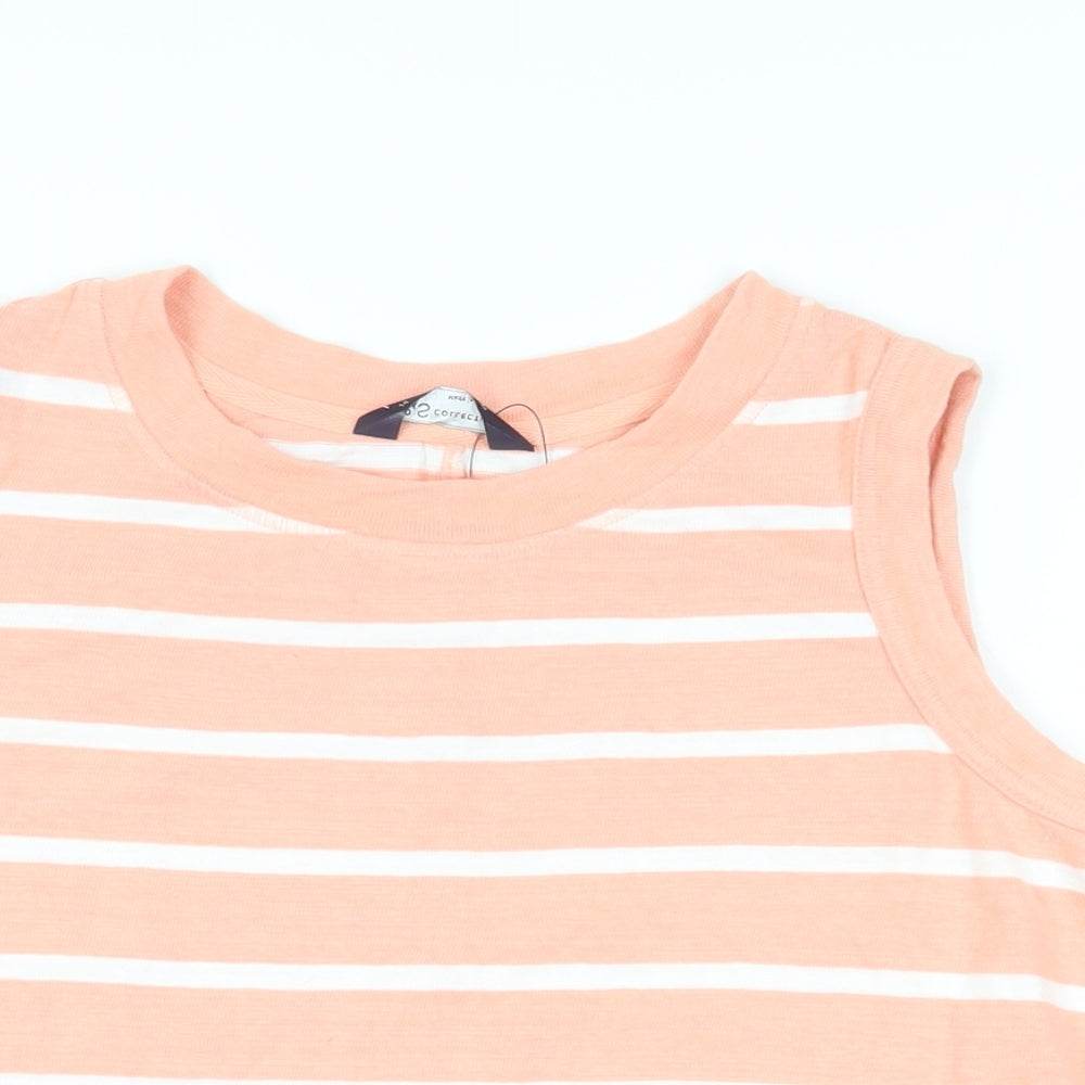 Marks and Spencer Womens Pink Striped Cotton Basic Tank Size 14 Round Neck