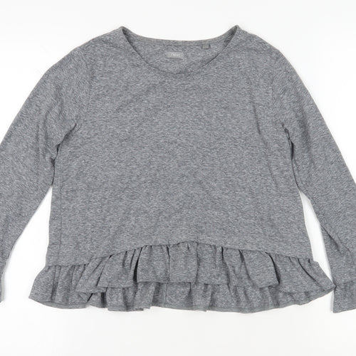 NEXT Girls Grey Polyester Pullover T-Shirt Size 10 Years Crew Neck Pullover - Ruffle Detail