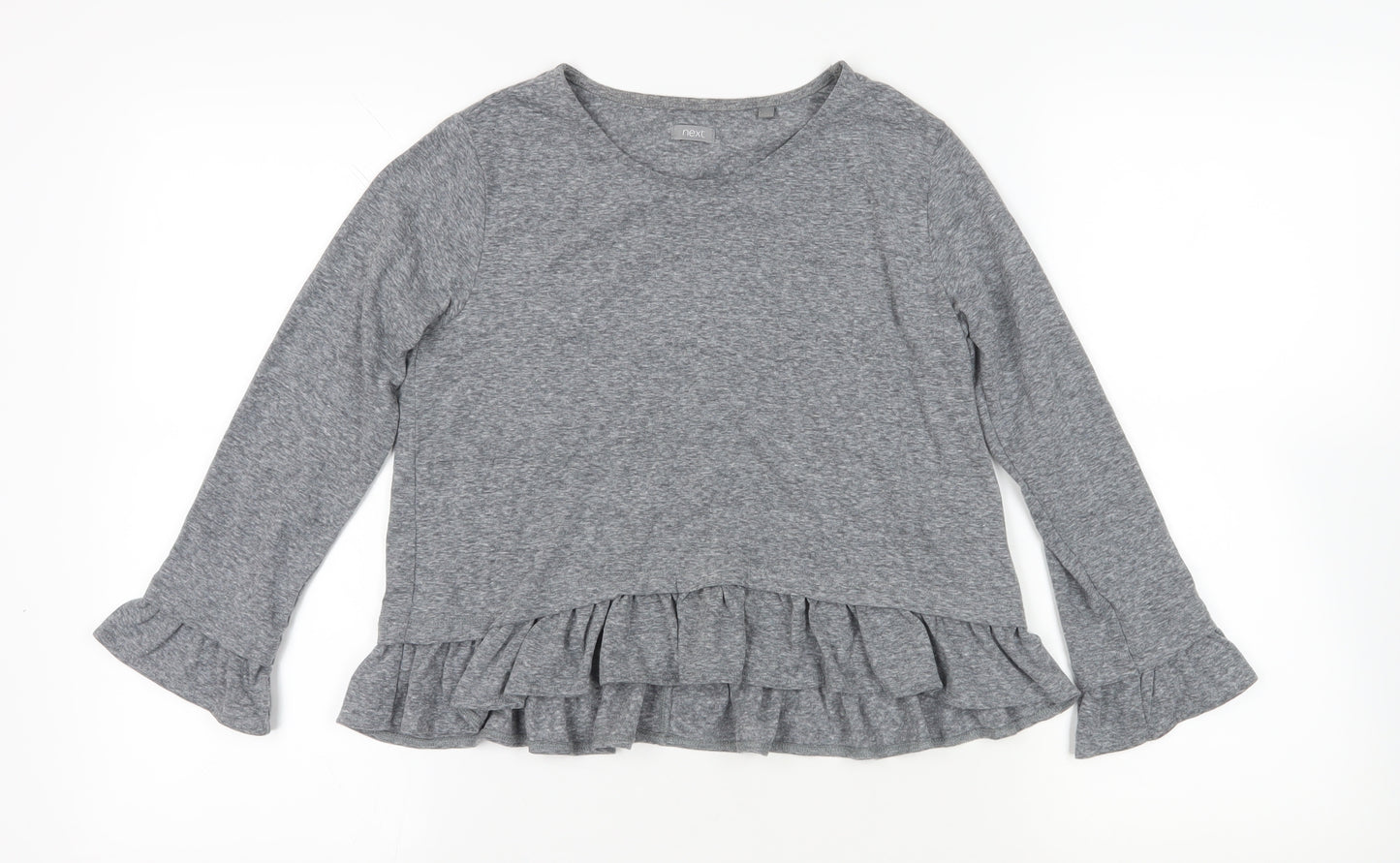 NEXT Girls Grey Polyester Pullover T-Shirt Size 10 Years Crew Neck Pullover - Ruffle Detail