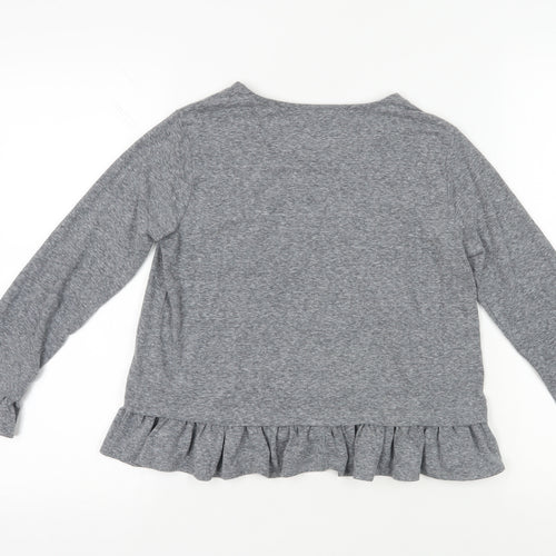 NEXT Girls Grey Polyester Pullover T-Shirt Size 10 Years Crew Neck Pullover - Ruffle Detail