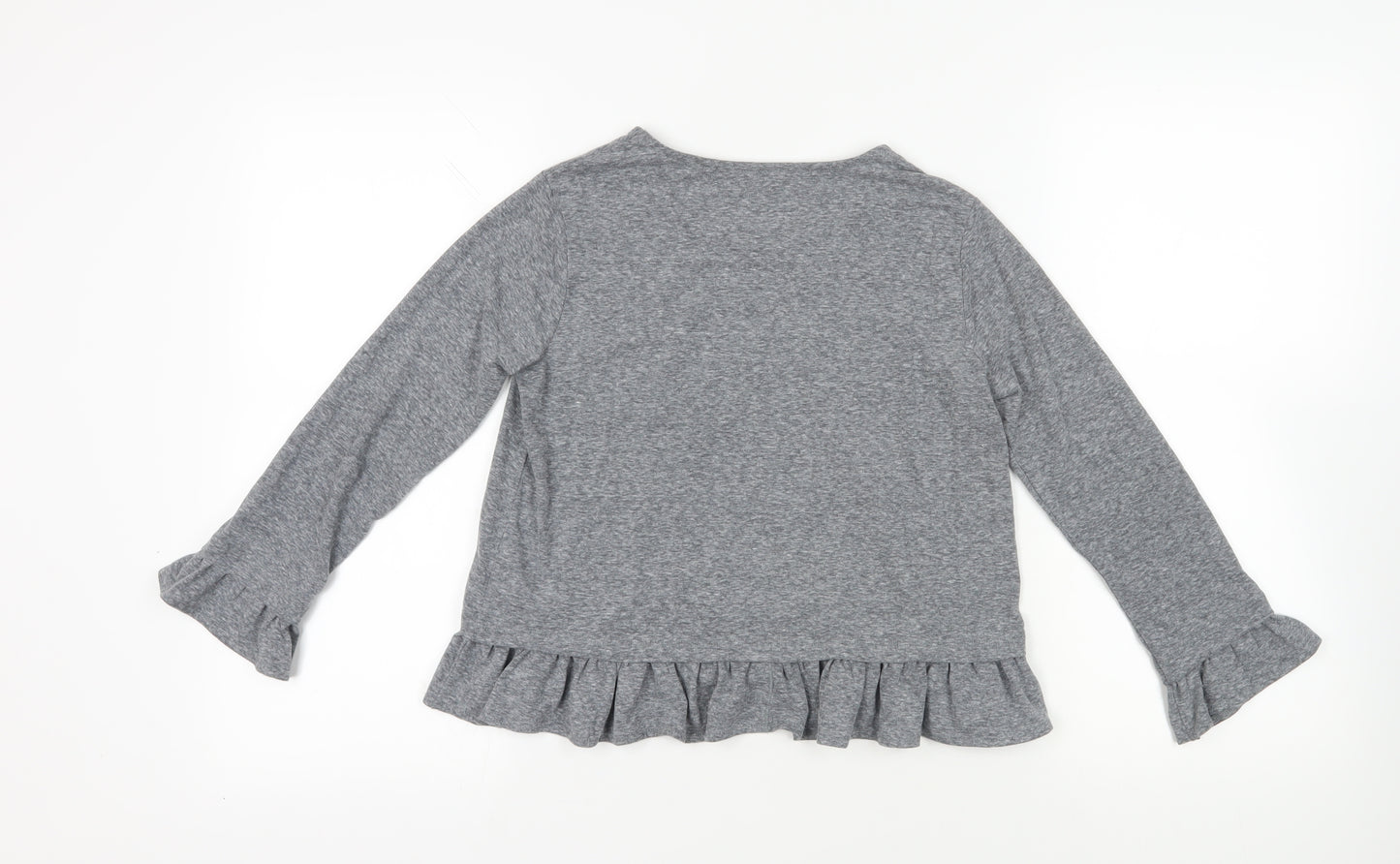 NEXT Girls Grey Polyester Pullover T-Shirt Size 10 Years Crew Neck Pullover - Ruffle Detail