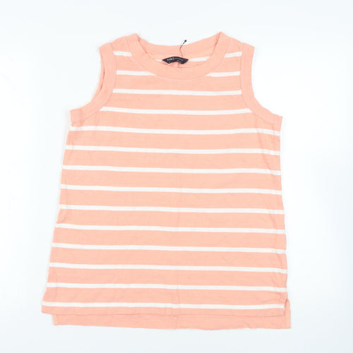 Marks and Spencer Womens Pink Striped Cotton Basic Tank Size 12 Round Neck