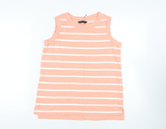 Marks and Spencer Womens Pink Striped Cotton Basic Tank Size 12 Round Neck