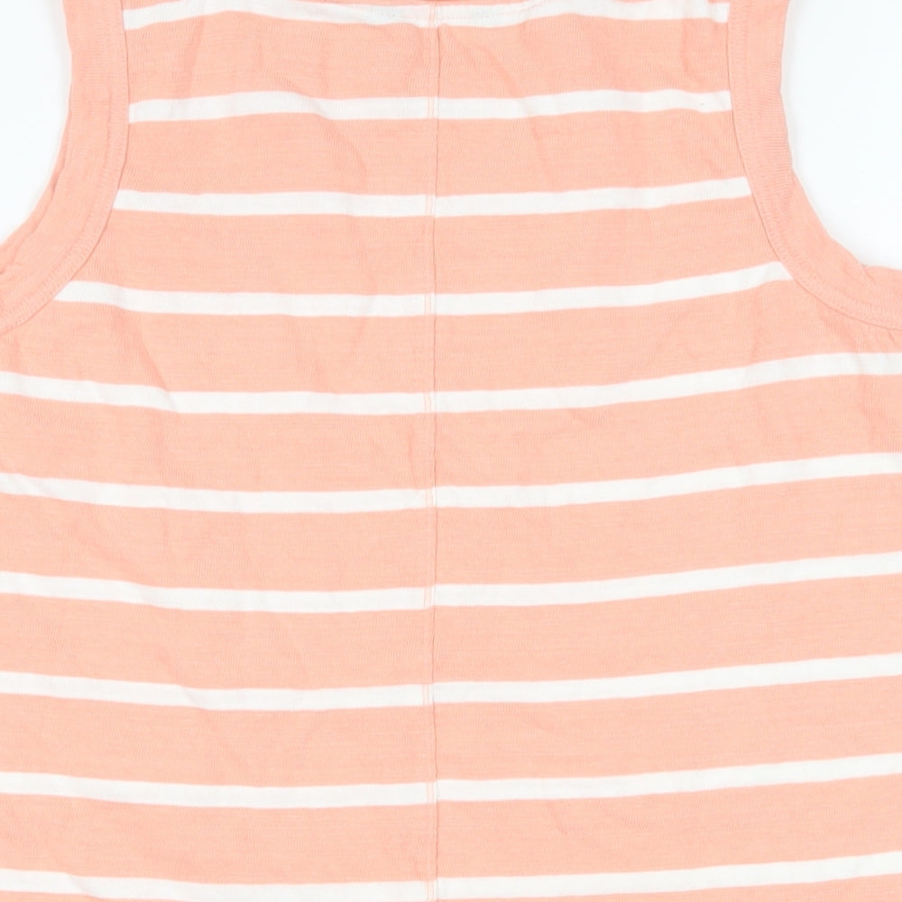 Marks and Spencer Womens Pink Striped Cotton Basic Tank Size 12 Round Neck