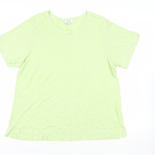 Marks and Spencer Womens Green Striped Cotton Basic T-Shirt Size 16 Crew Neck