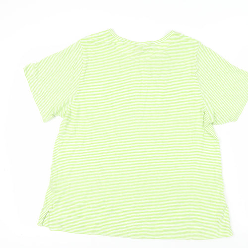 Marks and Spencer Womens Green Striped Cotton Basic T-Shirt Size 16 Crew Neck